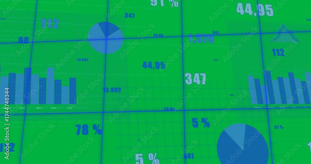 Wall mural animation of financial data processing on transparent background