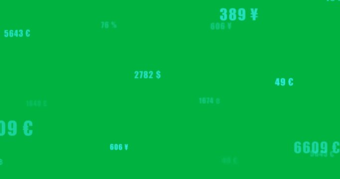 Animation of numbers and money symbols on transparent background - Powered by Adobe