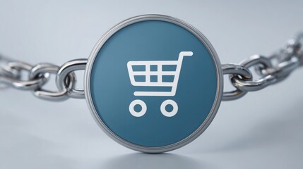 Shopping cart suspended on a chain illustrating unique retail concepts and adaptive commerce elements in modern design