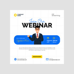Bold webinar feed post vector, crisp layout, logo placeholder, easy-to-edit content slots.
