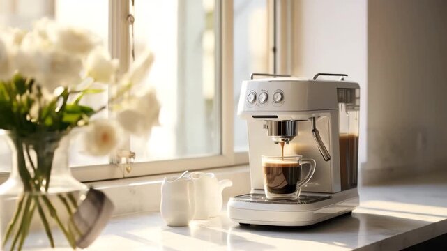 Espresso machine brewing fresh coffee