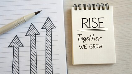 Growth Mindset with Notepad and Pen for Collaboration and Success in Business and Personal Development Concepts