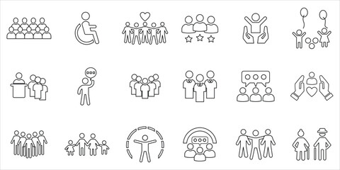 people icons set. human, family, children, crowo, population, senior, mankind and more. simple line vector