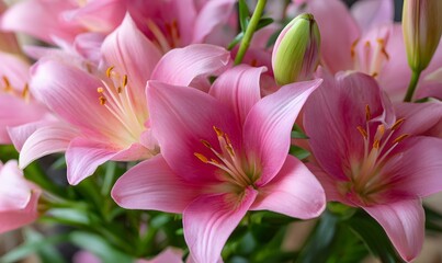 vibrant pink lilies in full bloom, showcasing delicate petals