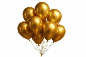 Golden balloons bunch floating for party celebration, success, and anniversary event decorations