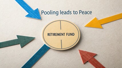 Visual representation of retirement planning concept showing arrows pointing to central retirement fund symbol for financial security