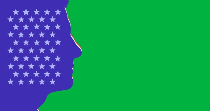 American flag design over human face icon with copy space on transparent background