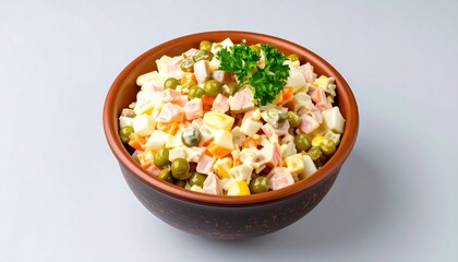 Colorful salad in a brown bowl