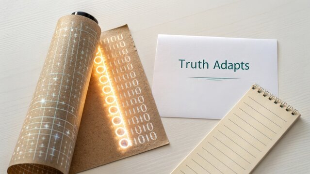Innovative Concept of Change and Adaptation with Notebook, Card, and Roll of Light Data Representation