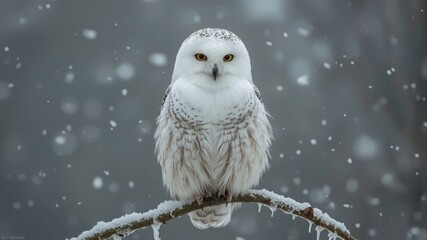 An owl perches on an ice-covered branch