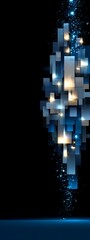 Abstract Geometric Composition with Illuminated Blocks on Black Background