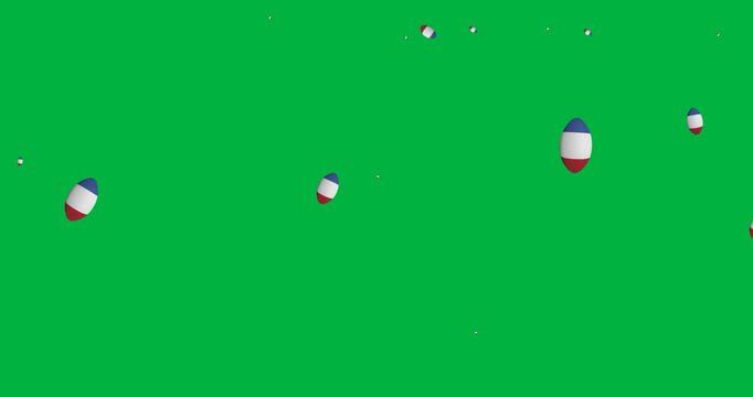 Multiple france rugby ball icons falling against copy space on transparent background