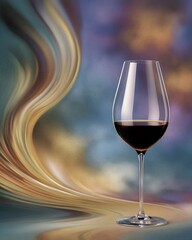 Elegant Red Wine in Glassware Against Abstract Fluid Background Texture