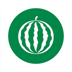 Green Circle Icon with Watermelon Graphic in White, Simplified Fruity Design
