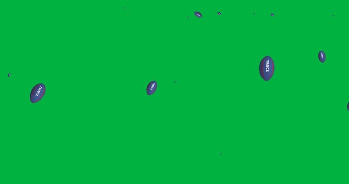 Multiple france rugby ball icons falling against copy space on transparent background