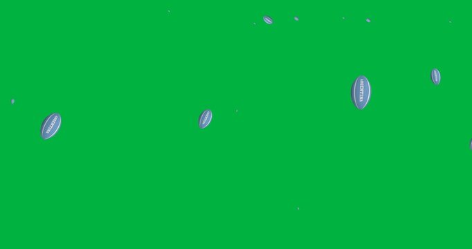 Multiple argentina rugby ball icons falling against copy space on transparent background