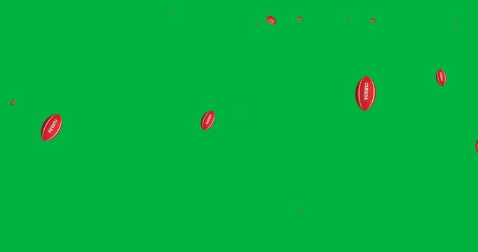 Multiple canada rugby ball icons falling against copy space on transparent background