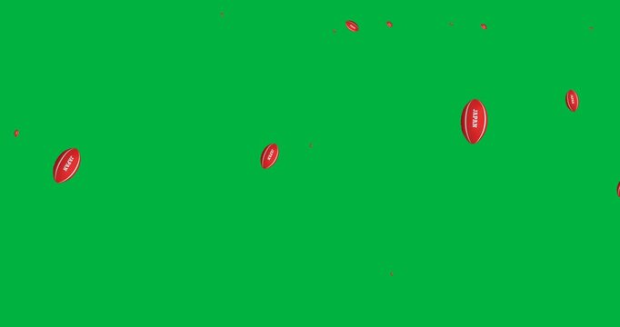 Multiple japan rugby ball icons falling against copy space on transparent background