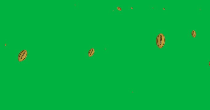 Multiple australia rugby ball icons falling against copy space on transparent background