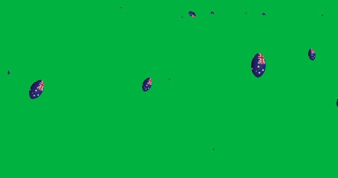 Multiple australia rugby ball icons falling against copy space on transparent background