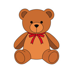 Fototapeta premium Adorable sitting brown teddy bear with a red bow