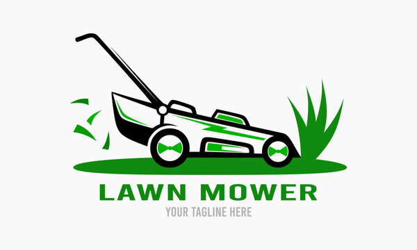 lawn mower cuting grass logo vector design