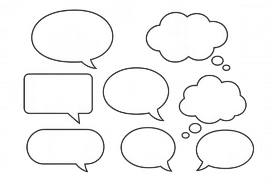 Speech bubbles and thought clouds communicating ideas, dialogue, and comic book conversation concepts