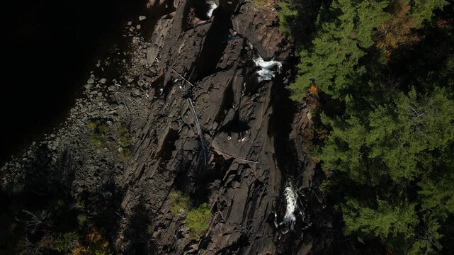 Top down aerial above Wilsons falls in Bracebridge Ontario Canada
