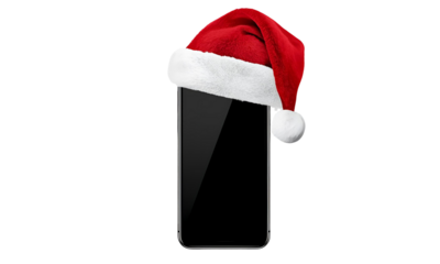 Smartphone with Santa hat isolated on transparent background