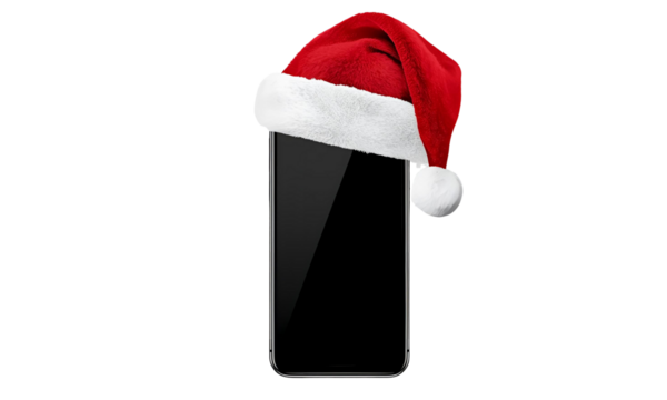 Smartphone with Santa hat isolated on transparent background