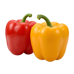 Red and yellow bell peppers with green stems isolated on a transparent background red pepper