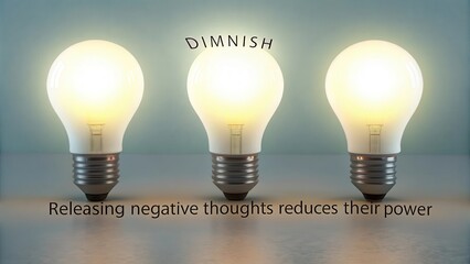 Three progressively dimmer light bulbs depicting negative thoughts