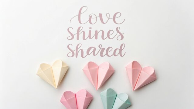 Beautiful Pastel Paper Hearts with Inspirational Quote about Love and Connection on Soft White Background - Powered by Adobe