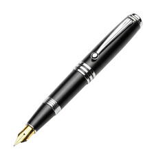 Naklejka premium Luxury black and silver fountain pen with gold nib for writing and professional branding isolated PNG with Transparent Background