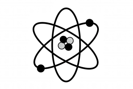 Atom electrons orbiting nucleus representing science, physics, chemistry, education and atomic structure concept