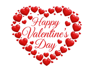 Red hearts forming a heart shape with text isolated on a transparent background love