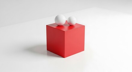 Minimalist Red Cube with White Spheres.