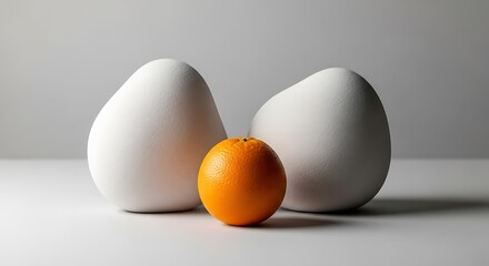 Minimalist Still Life - Orange and White Shapes on a Neutral Background.