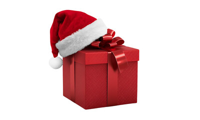 Gift box with Santa hat transparent background