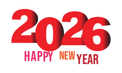 Modern Red 2026 Happy New Year Typography Design on White Background
