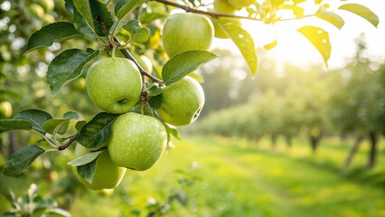 Green Apple on tree in garden, Green Apples on tree in natural warm sunlight view