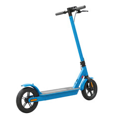 Modern blue electric kick scooter isolated on white background for urban transport.