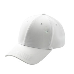 Fototapeta premium White baseball cap with a curved brim against a black background