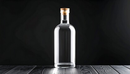 Clear glass bottle, light-filled, on dark wood