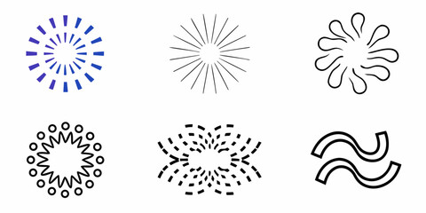 Dynamic set of abstract bursts for logo elements and graphic design accents, a versatile collection of modern starbursts, sunbursts, and stylized shapes for creative projects