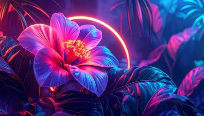 Vibrant flower in neon jungle