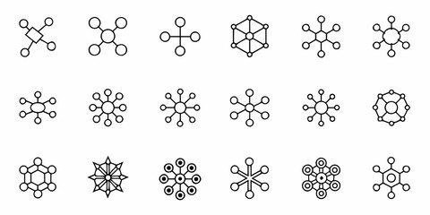 Diverse molecular structures and network connections illustrated as modern icons, perfect for representing data, science, or complex systems with clarity and precision.
