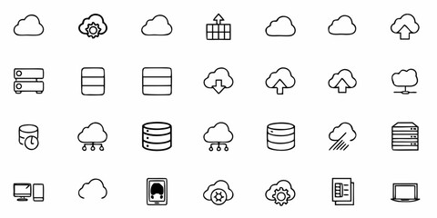Dynamic cloud computing icons represent data storage, connectivity, and network operations for modern technology and digital business solutions