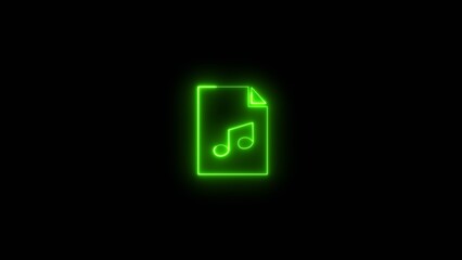 Neon music folder icon illustration. Neon music folder glows on black background.