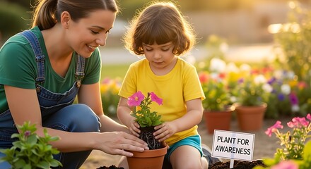 Mother and Daughter Gardening Together - A Moment of Connection and Growth.